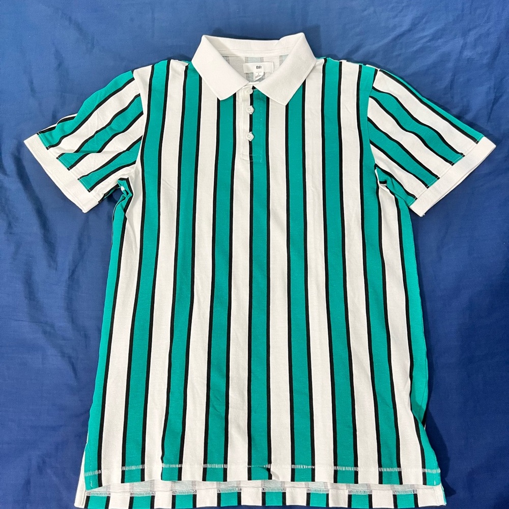 BP Striped Polo in Teal and White